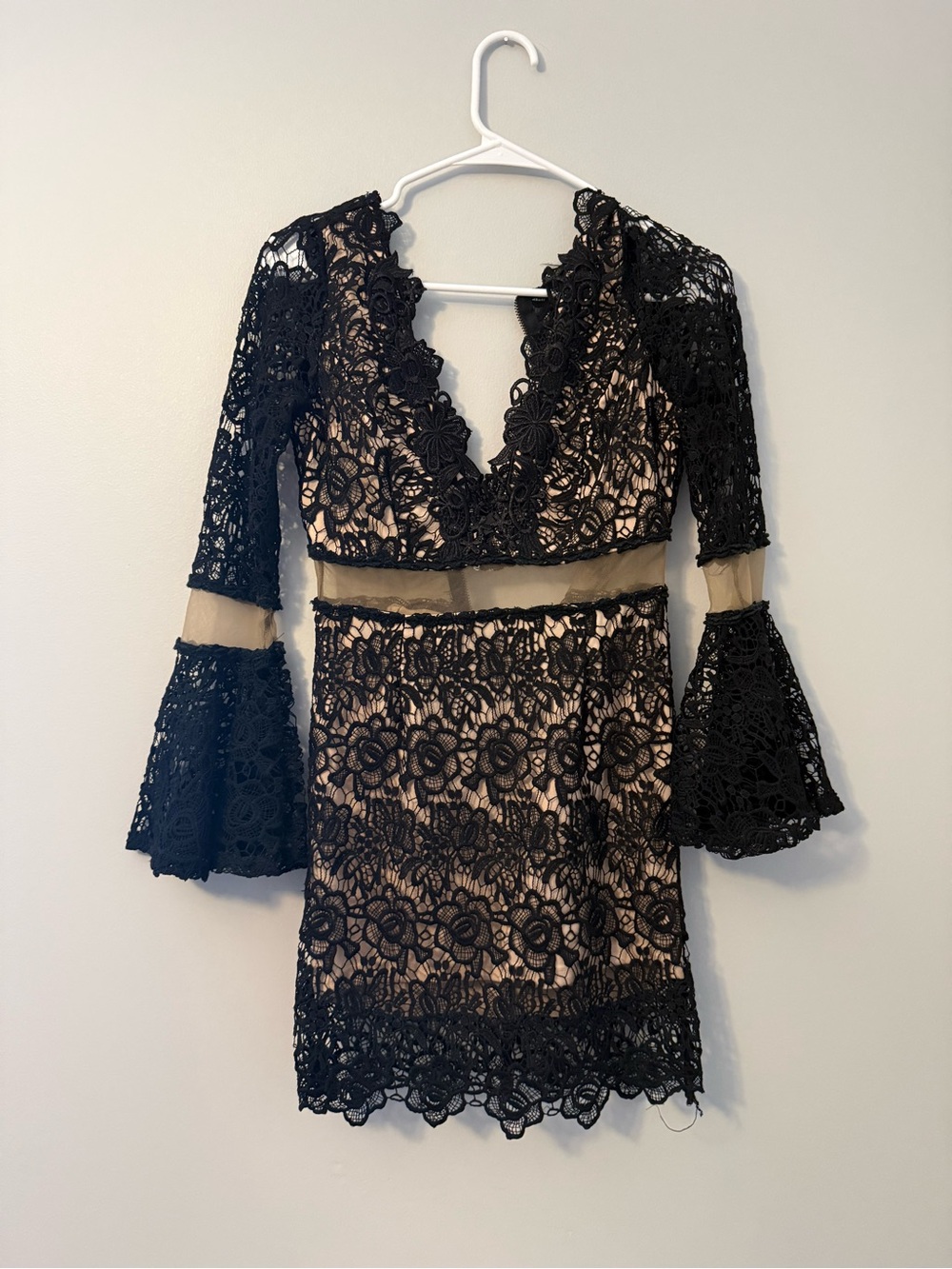 Luxxel Black Lace Mini Dress with Nude Lining